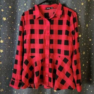 Boohoo | Red and Black Plaid Blouse